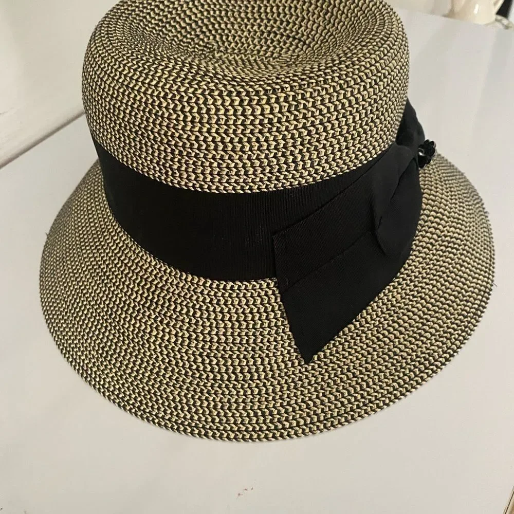 - Sun n Sand Straw Hat-OSFM tan /black UPF 50